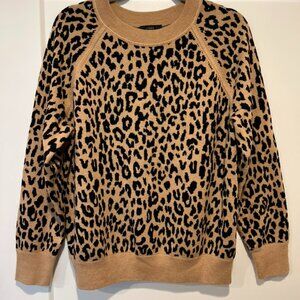 J. Crew Leopard Print Jacquard Knit Merino Woold Crewneck Sweater- Size M